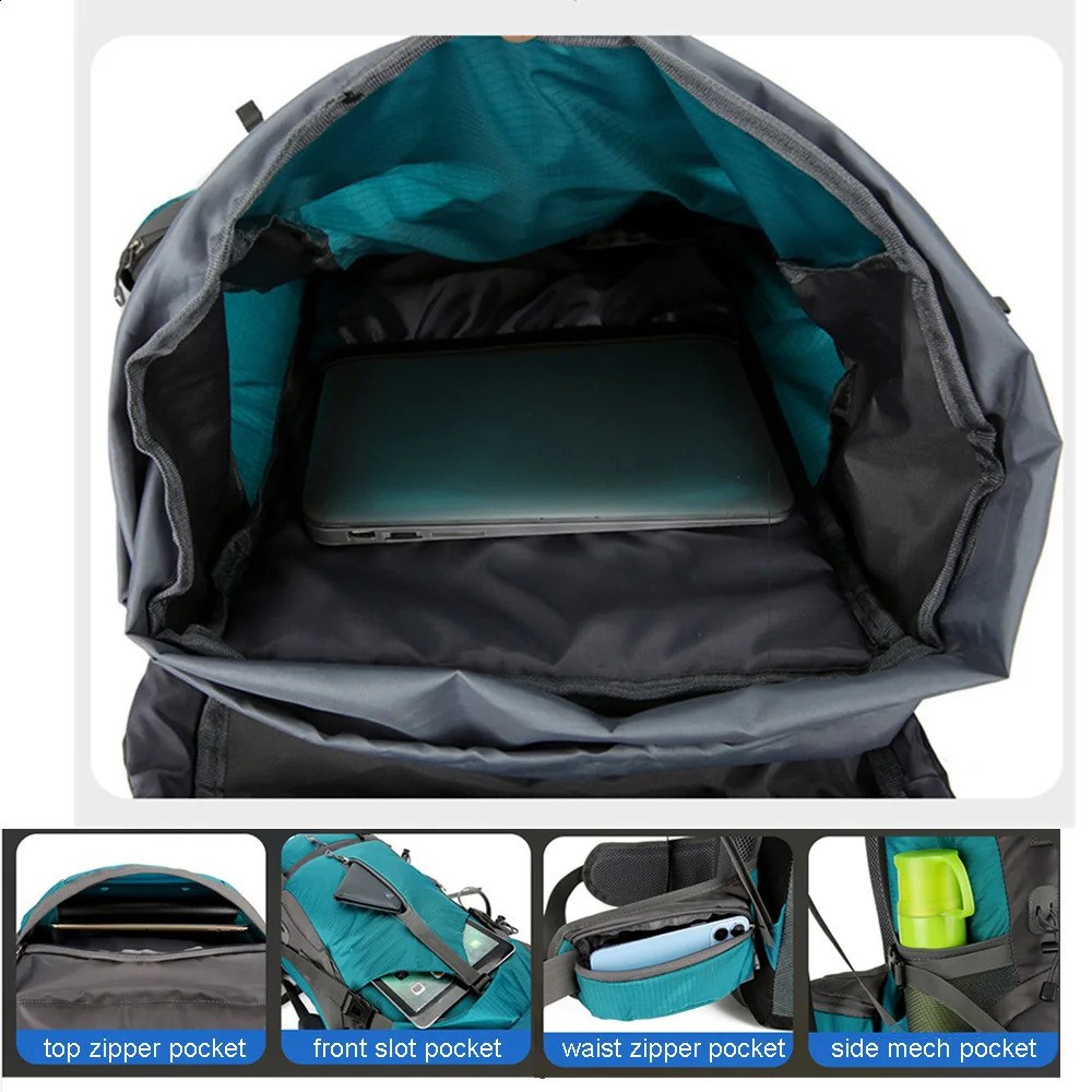 70L Nylon Camping Backpack Travel Bag With Rain Cover Outdoor Hiking Daypack Mountaineering Men Shoulder Bags Luggage 250729