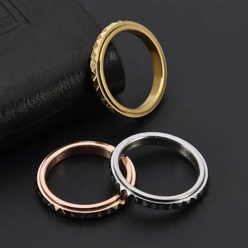 3mm Thin Stainless Steel Pyramids Spinner Ring Wedding Band for Women Girl Size 5-12 y250730