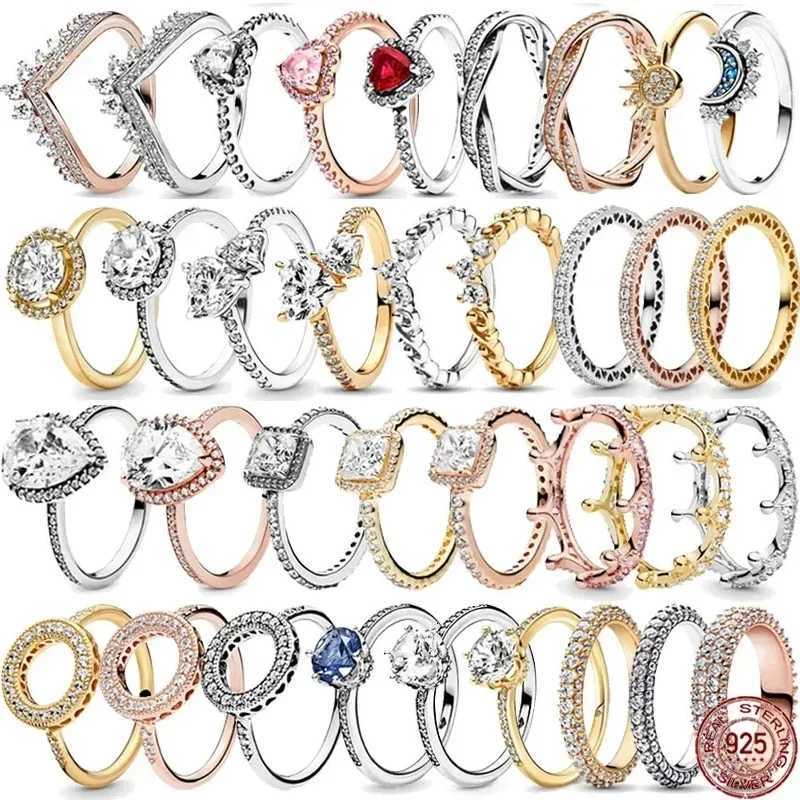 925 Sterling Silver Sparkling Exquisite Crown Heart-Shaped Square Diamond Ring Ladies Valentines Charm Jewelry y250730