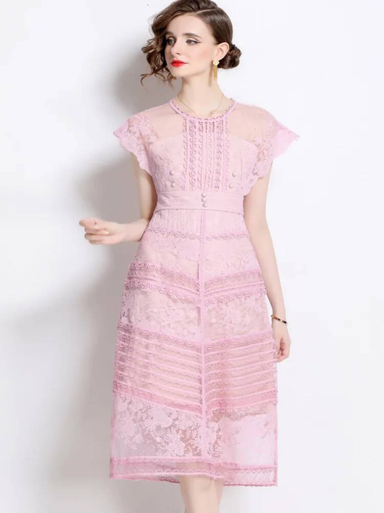 New Fashion Embroidery Flower Summer For Women O-Neck Sleeveless Elegant Lace Patchwork Runway Long Dress Vestidos dongdumaoyi