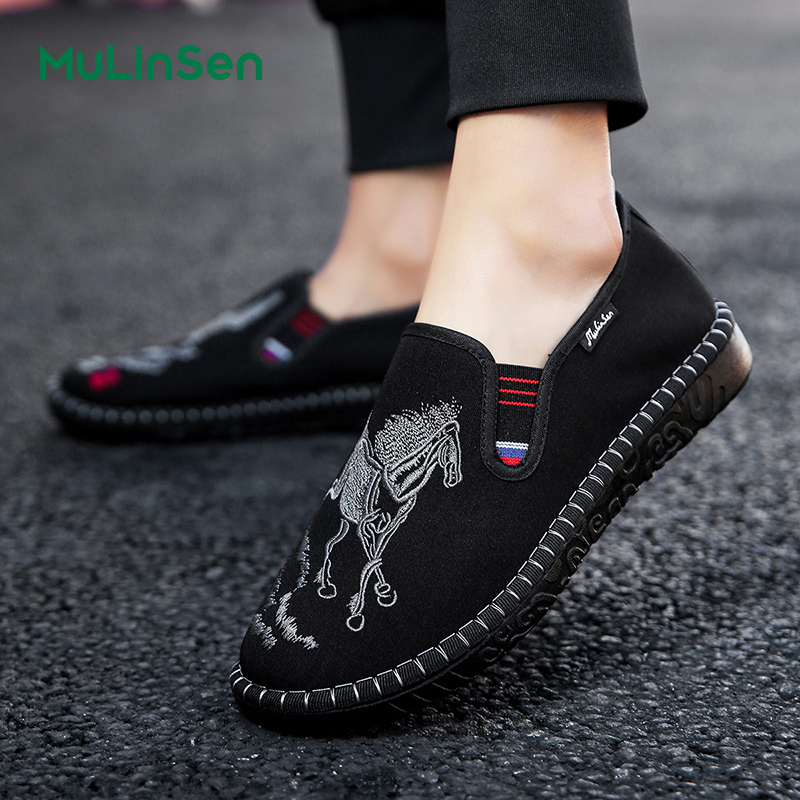 Mulinsen Old Beijing cloth shoes men's 2025 new anti-slip breathable Chinese style embroidered horse one-step soft sole casual work shoes