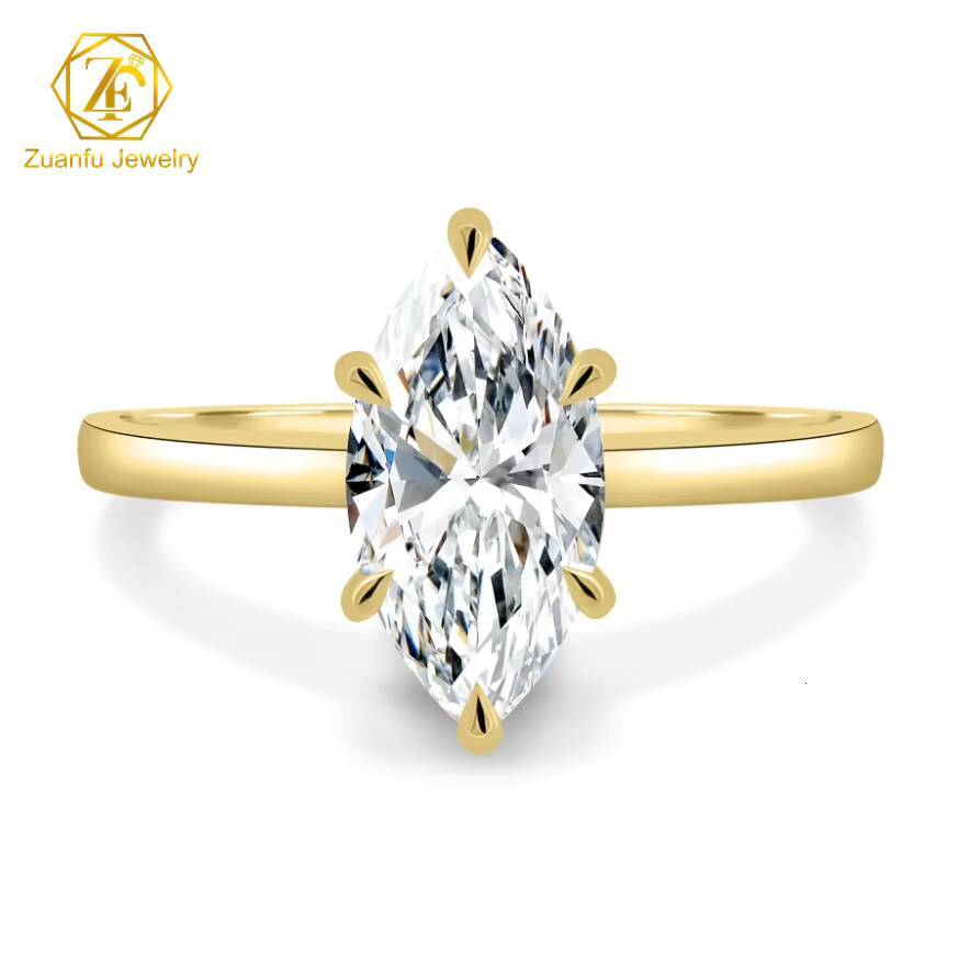 Fine Jewelry Rings 925 Sterling Silver 9K 14K 18K Real Gold Engagement Wedding Marquise Cut 2CT Moissanite Diamond Ring