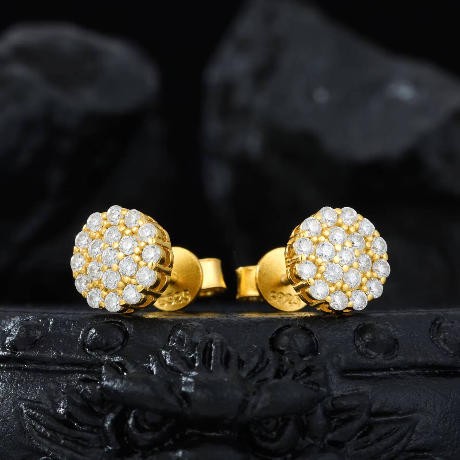 Wholesale Sparkling Custom 925 Sterling Silver VVS Moissanite Diamond Honeycomb Men Luxury Hip Hop Stud Earring