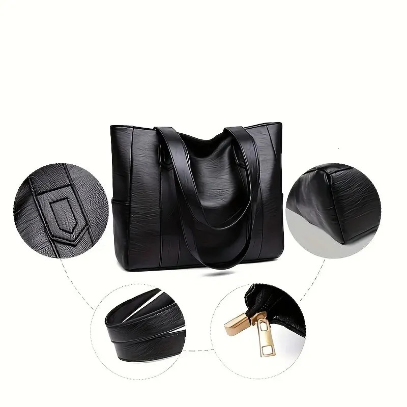 Vintage Large Capacity Tote Bag Retro Vegan Shoulder Womens Casual Handbag For Commute 250725