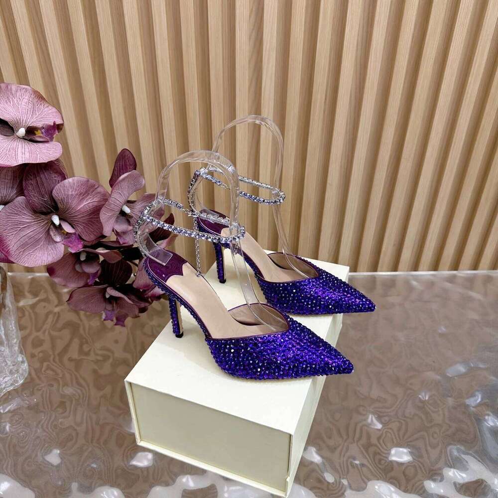 Women Size34-42 Genuine Leather Crystals Pumps Super High Heels Sandals Pointed Toes Designer Shoes Zapatillas De Mujer be4