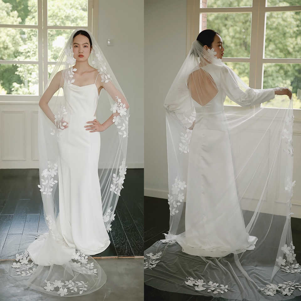Wedding Veils Applique Edge Long Cathedral One Layer Bridal Veil With Comb For Bridal Wedding Accessories