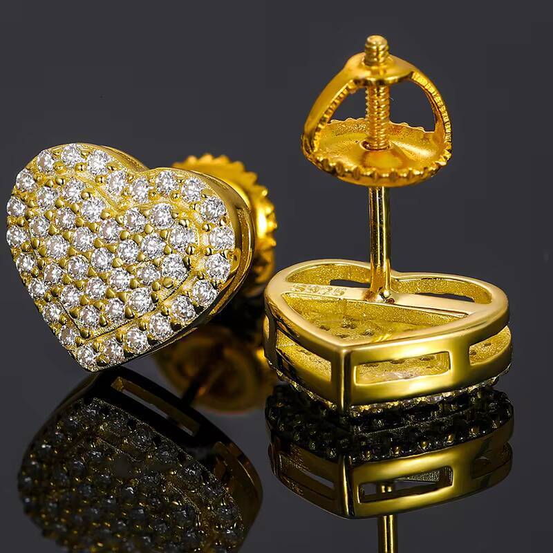 Factory Wholesale Moissanite Jewelry Round Brilliant Cut 925 Sterling Silver Heart Shape Stud Earrings Valentines Day Gift