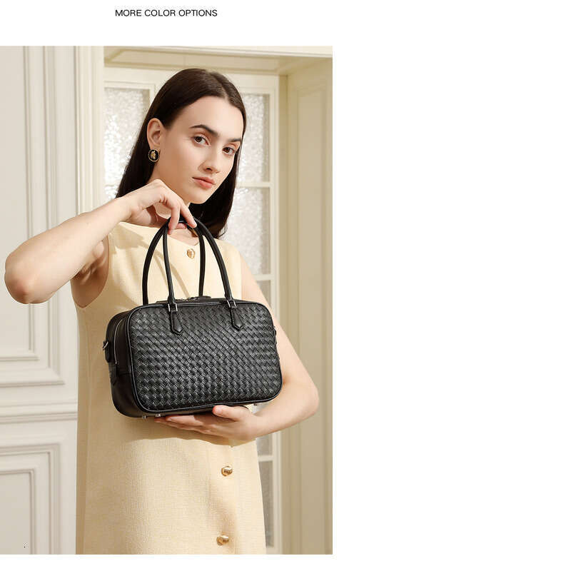 2025 Autumn New Women Handbag Handmade Top Layer Cowhide Woven Tote Genuine Leather Single Shoulder Crossbody Commute Boston Bag