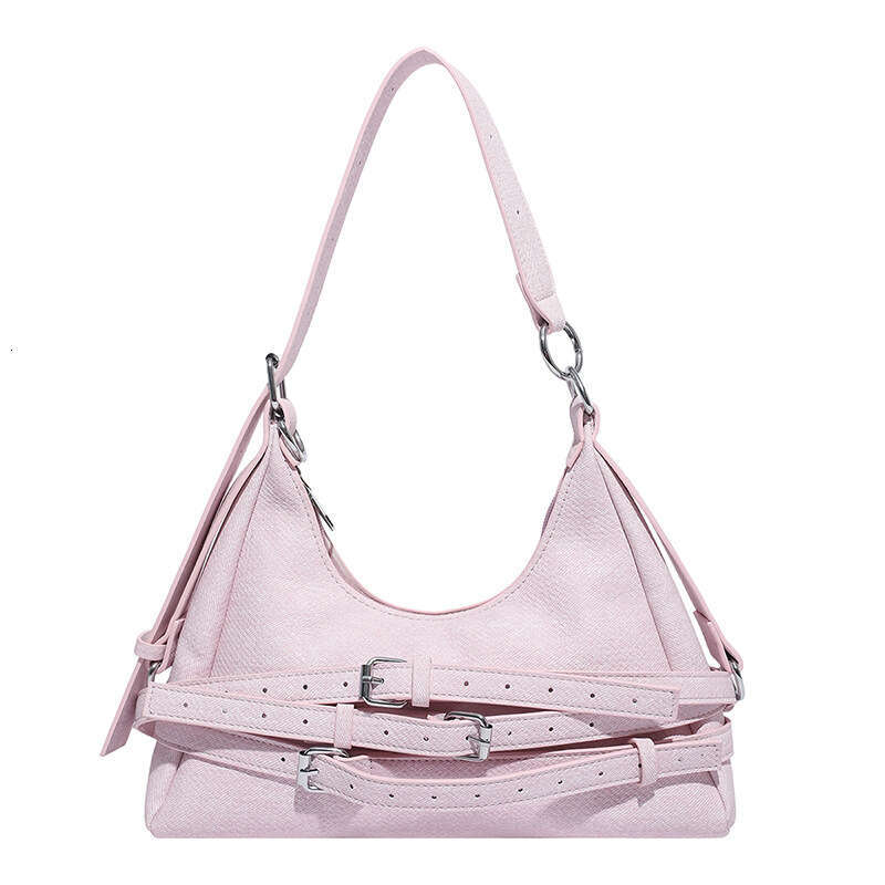 Light blue denim single shoulder crossbody bag with fashionable buckle strap design, versatile handbag, casual women's bag for daily outings