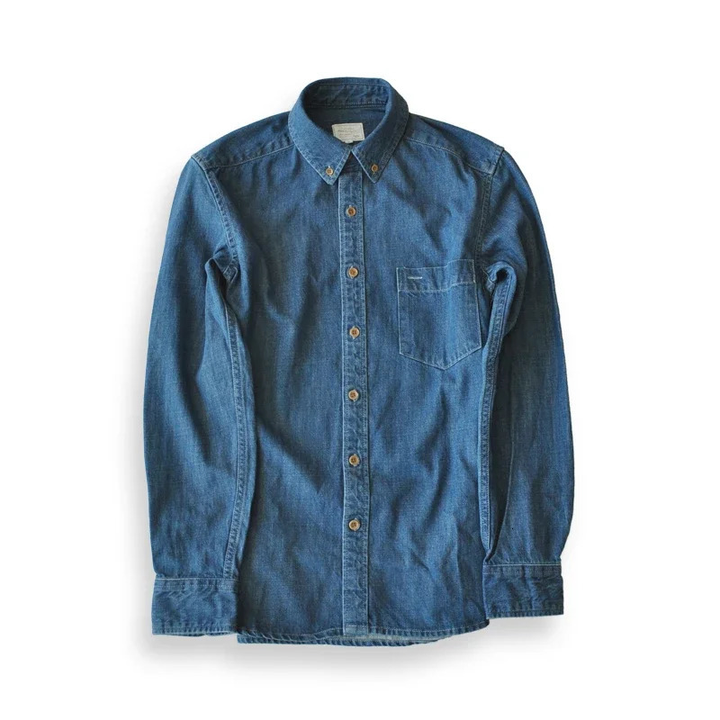 SauceZhan Chambray Shirt Men Long Sleeve Denim Cotton Casual Wash Mens Dress Shirts Jeans Slim 250731