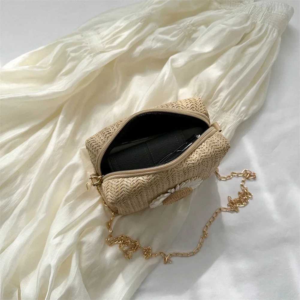 Summer Straw Bag for Women Shoulder Bag Casual Raffia Straw Crossbody Bag Flower Print Chain Handbags Boho Travel Vacation 2023 Y250730