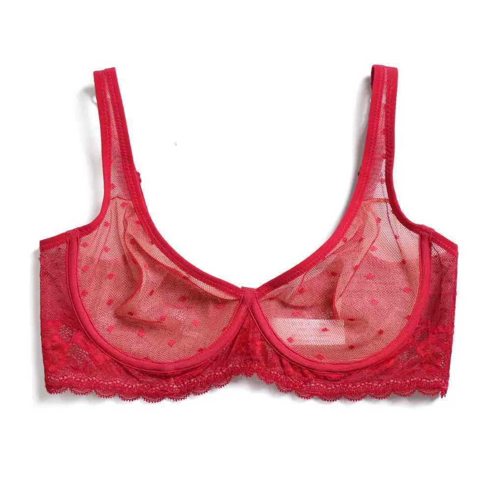 New Full Cup Lace Big Minimizer Transparent Sexy Bras Women Lingerie Mesh Unlined Wire 32 34 36 38 40 42 44 A B C D DD E DDD F Z250730