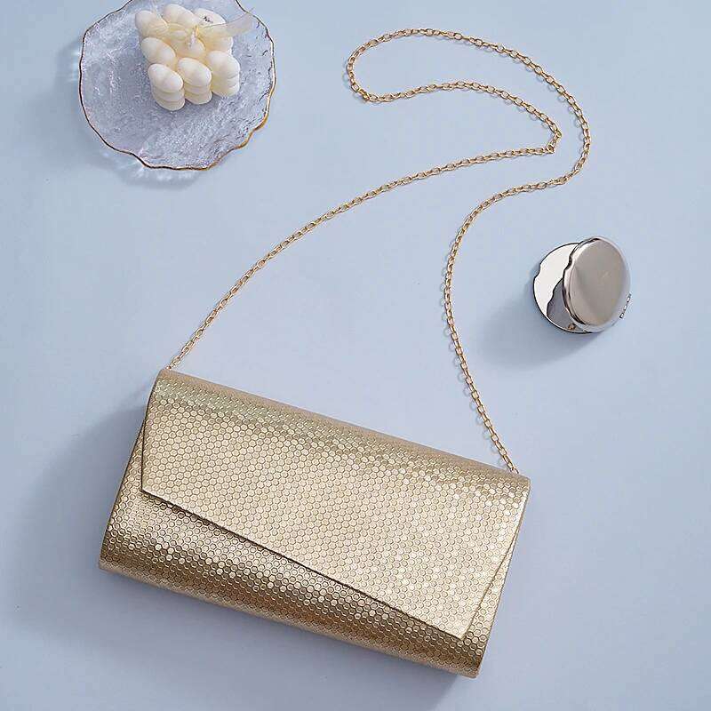 Gold PU Shiny women Envelope Valentine Wedding Party dinner chain shoulder bag Ladies Handbag Girls Evening Bag