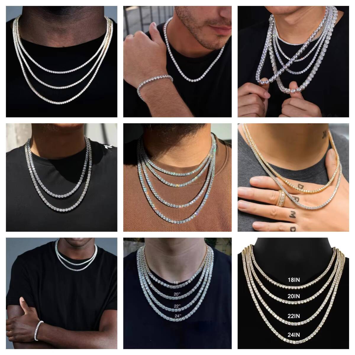 Holycome Silver Gold Custom Jewelry Hip Hop Bling VVS1 3MM 4MM 5MM 6.5MM Ice Out Diamond Moissanite Tennis Chain