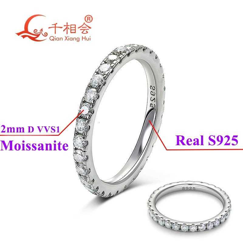 2mm Solid Moissanite Full Eternity Ring Band 925 Sterling Silver White Round Moissanite Diamond Jewelry Gift for Dating Party Women y250730