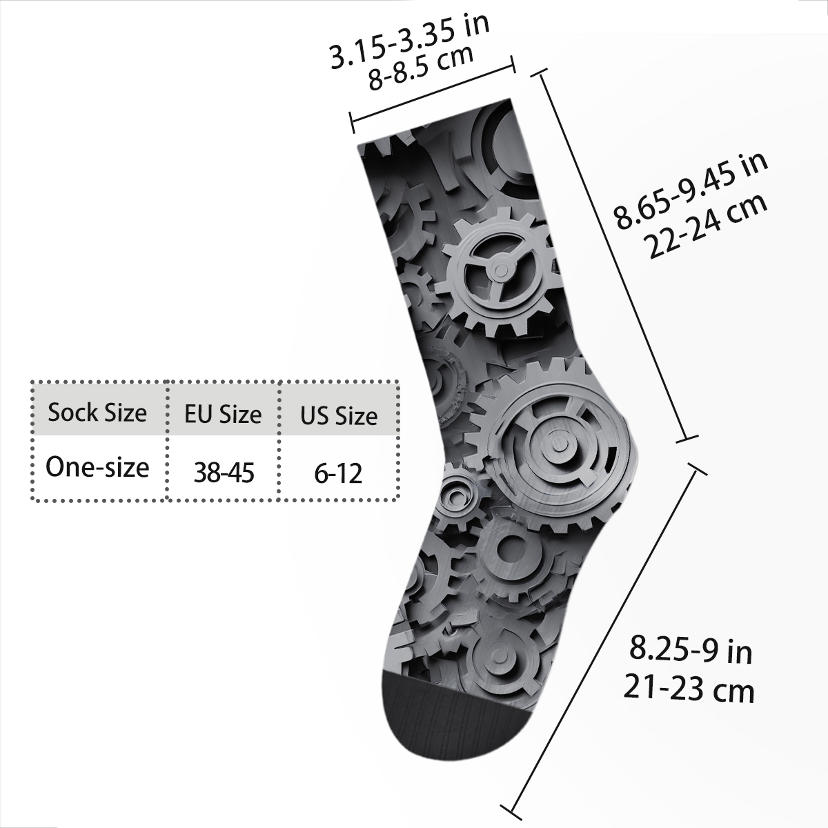Monochrome Steampunk Gears Unisex Tube Designer SocksC131