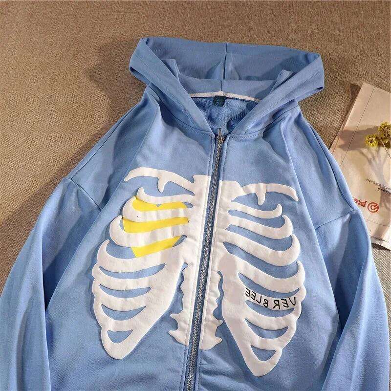 Designer Leisure High Quality Y2K Skeleton Hoodies Women 2025 Vrouwen Gothic Zwart Zip Up Oversized Sweatshirt Dames Retro Haruku Capuchon Streetwear 