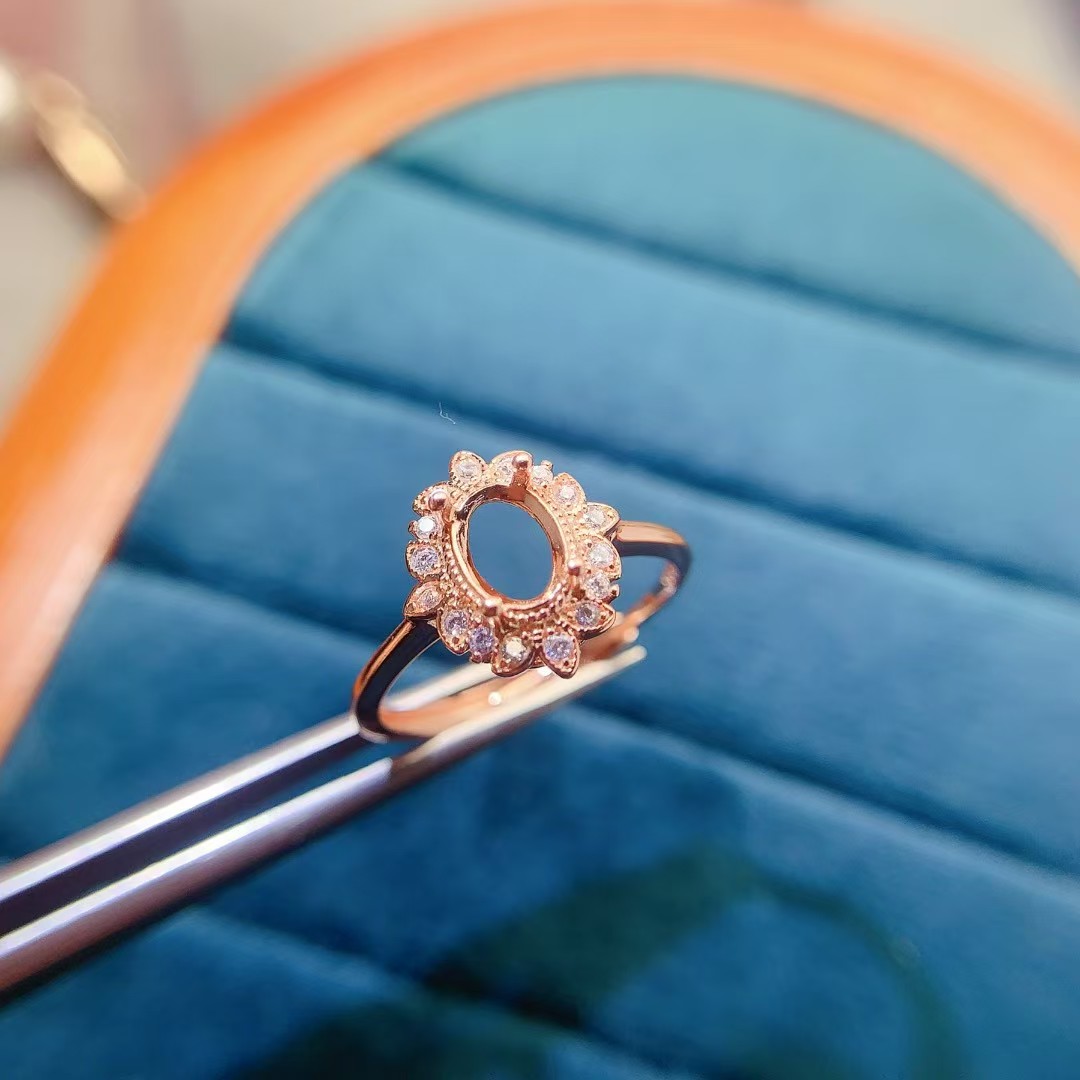 Classic design 925 silver ring setting 5mm*7mm oval shape gemstone inlaid base for ring making sterling silver jewelry DIY supplier