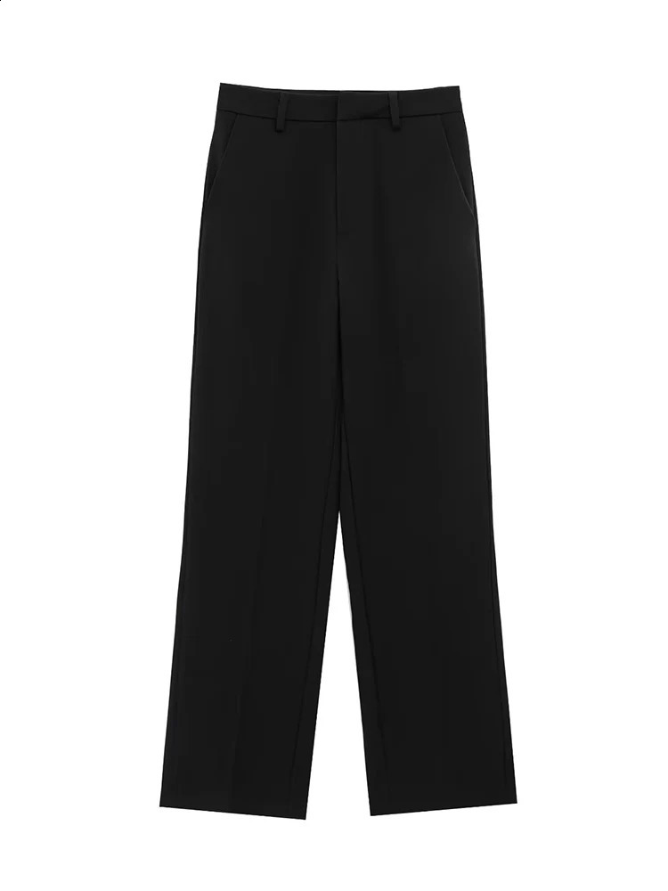 TFMLN Casual Set For Women Summer 2025 Slim Lapel Zipper Short Sleeve Coat Top Wide Leg Pants Two Piece Leisure Black 250724