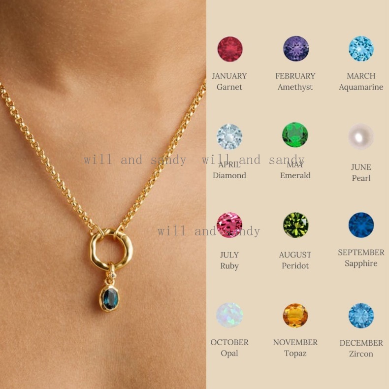 Dainty Gold Birthstone Interlocking Circle Pendant Necklaces for Women Trendy Non Tarnish 18K Gold Plated Simple Ring Charm Holder Necklace Jewelry Birthday Gifts