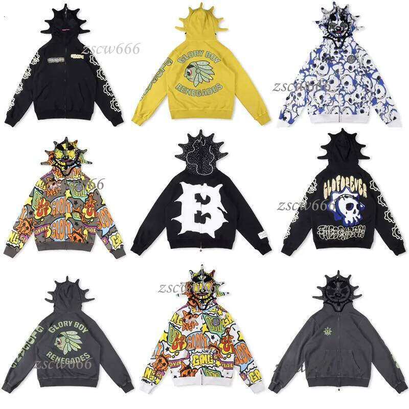 Glo Gang Men's Hoodies Fast The Glory Fu Zip Hoodie High Street Print CamouflageMen Women Drink Cartoon Y2K Hoody Designer Sweatshirts Long