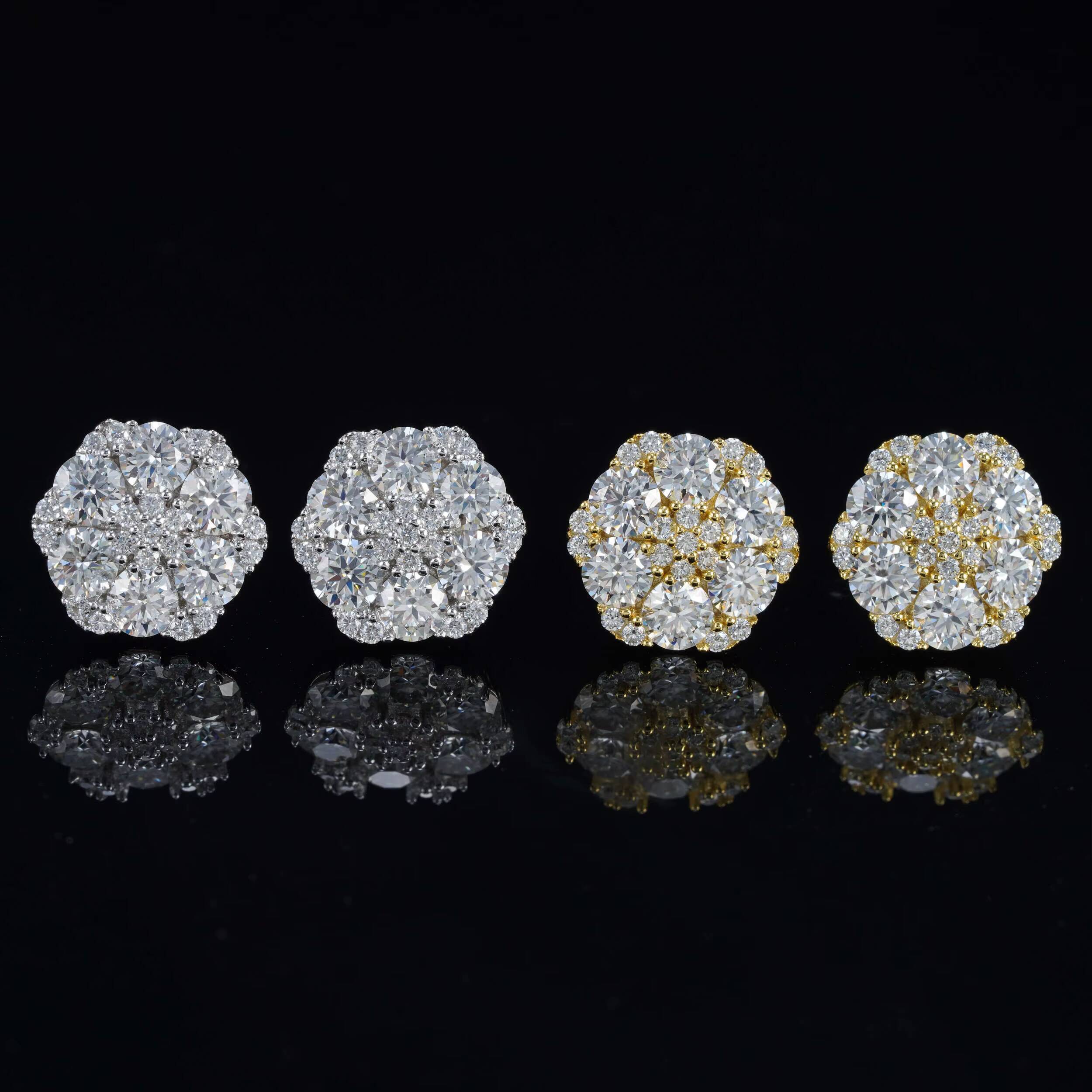 IGI Certificate Hip Hop 14K Real White Gold Round Lab Diamond Cluster Flower Stud Earrings Gift for Women Men Fine Jewelry