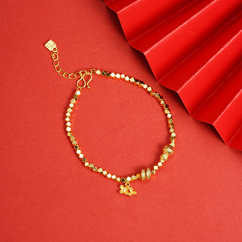 Laser Cut Bead Gourd Charm Bracelet Vietnamese Inspired Gold Tone Alloy Jewelry