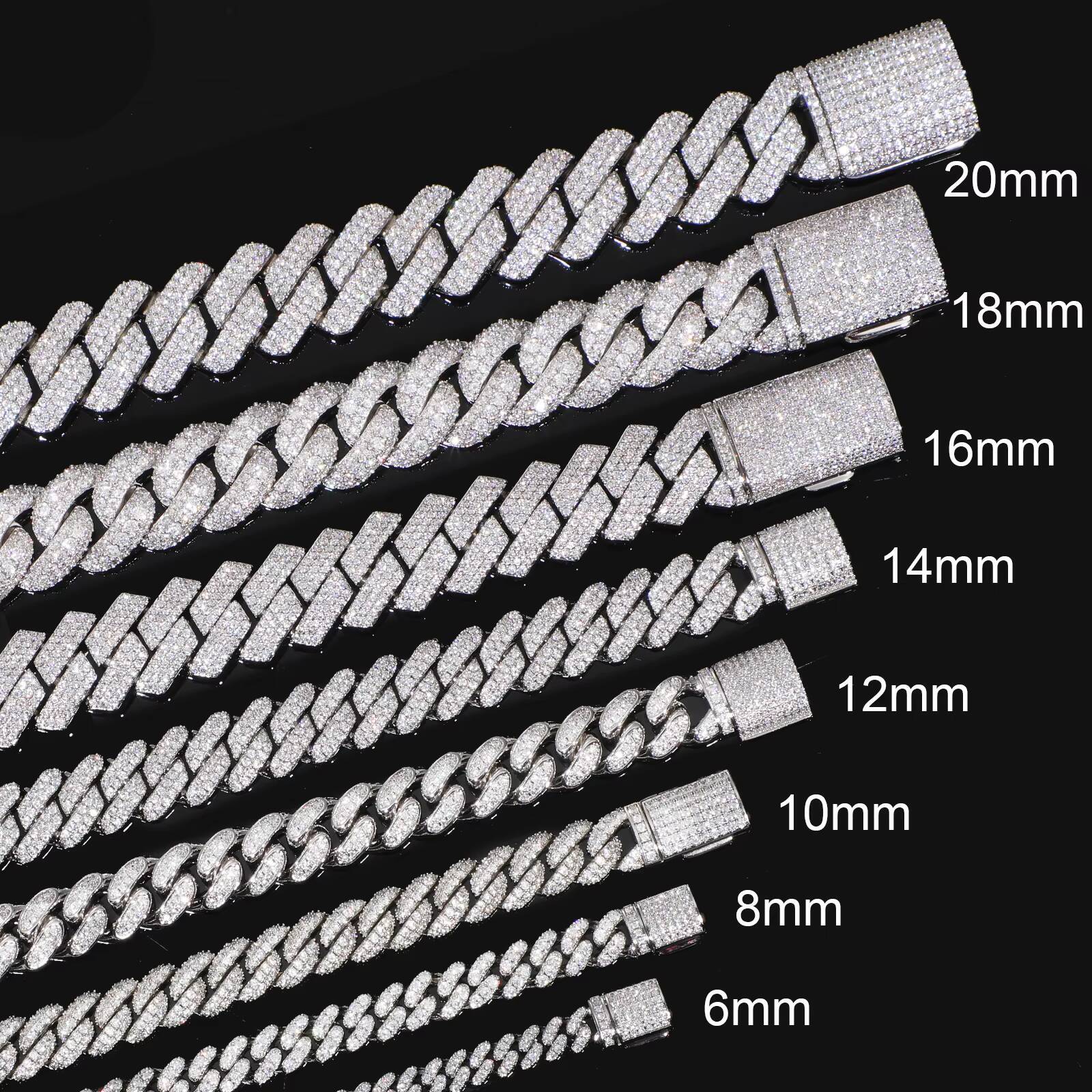 Fine Jewelry Hip Hop 6mm-20mm 925 Sterling Silver VVS Moissanite Diamond Iced Out Miami Cuban Link Chain Necklace for Men