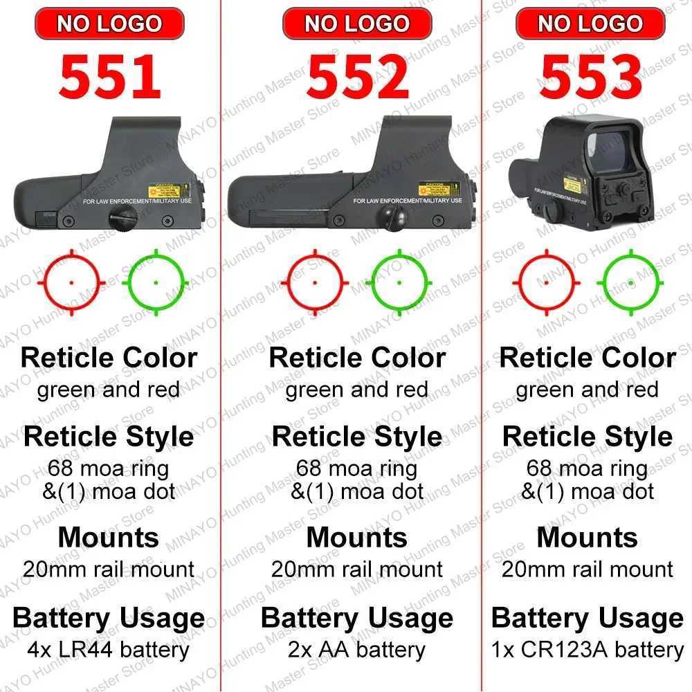 551/552/553/556/558/518 Red Green Dot Holographic Sight Scope Tactical Hunting Reflex Sight Riflescope 20mm Mount Airsoft Gun R250730