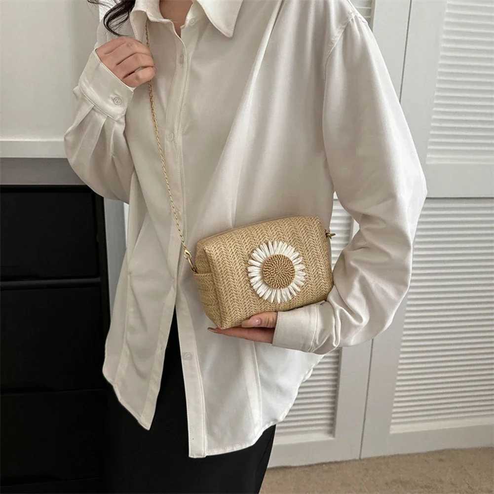 Summer Straw Bag for Women Shoulder Bag Casual Raffia Straw Crossbody Bag Flower Print Chain Handbags Boho Travel Vacation 2023 Y250730