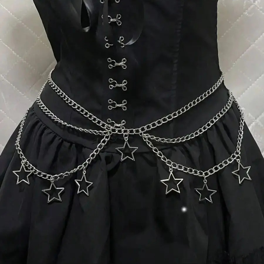 Punk Goth Steam Five-Pointed Star Waist ChainJK Accessory Skirt ChainSubculture Waist BeltY2K 250729