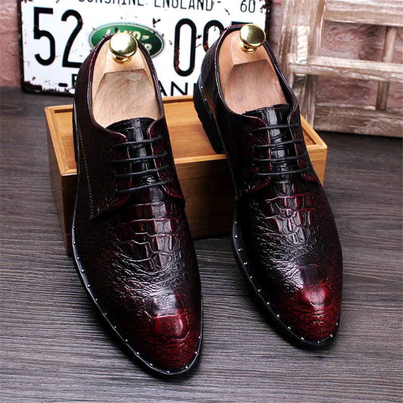 Mens Dress Leather Shoes Lace-Up Wedding Party Shoes Mens Business Office Oxfords Flats Plus Size Men Fashion 250730