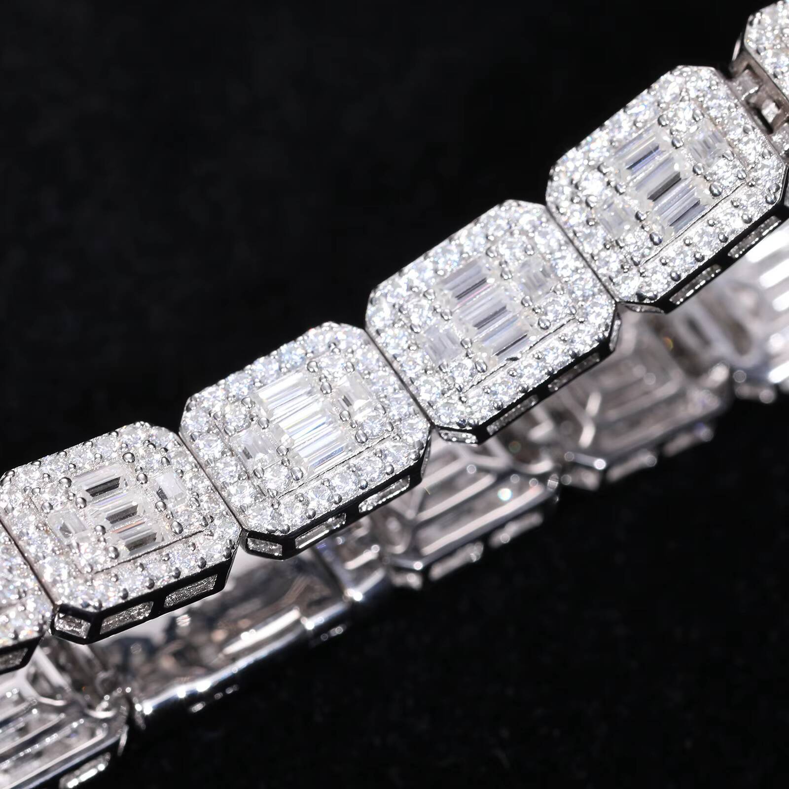 Fashion Hip Hop Jewelry 8.5mm 925 Sterling Silver VVS Baguette Moissanite Diamond Iced Out Sugar Tennis Bracelet for Men