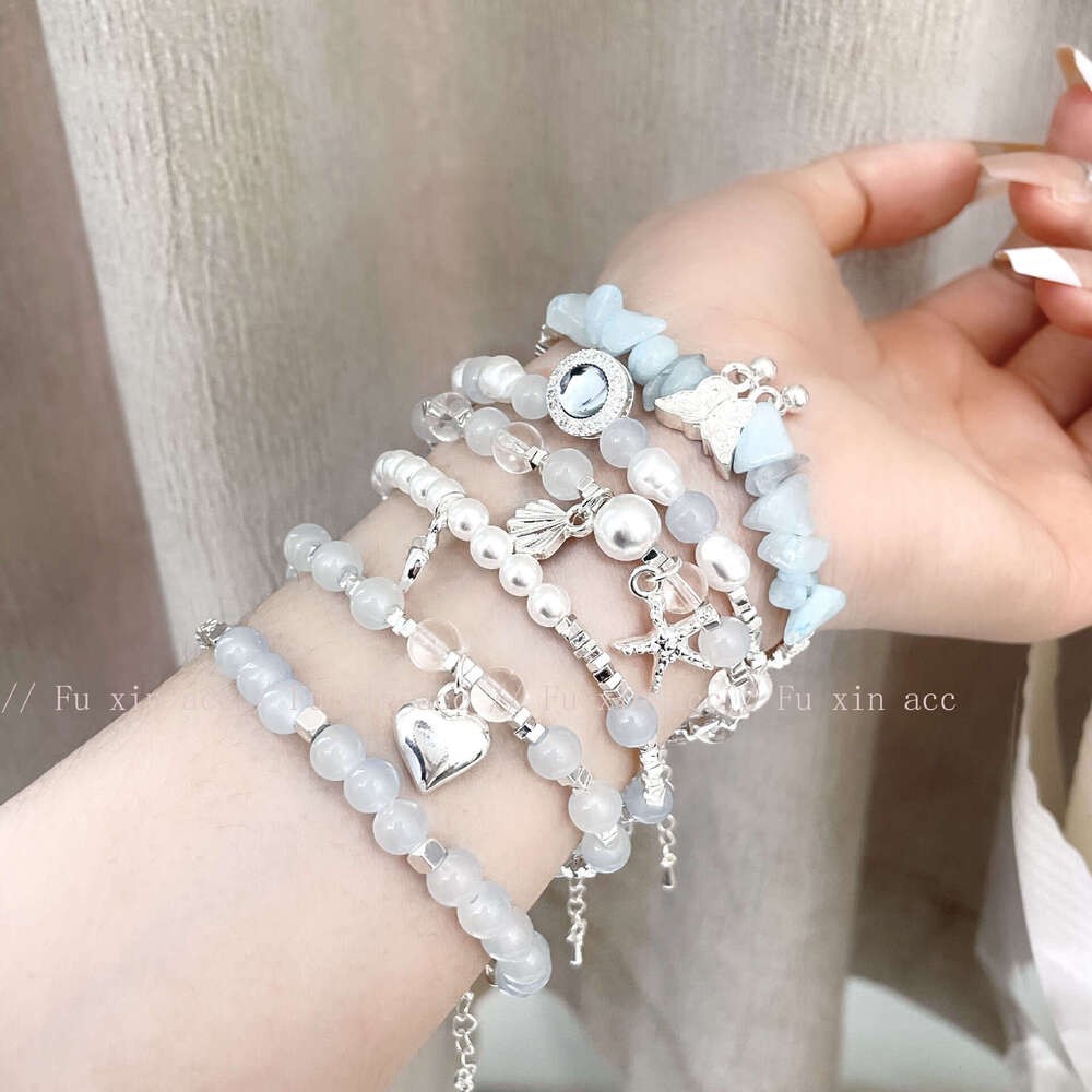 Blue~Sier Fragment Pearl Starfish Shell Beaded Light Niche High-end Exquisite Bracelet d15