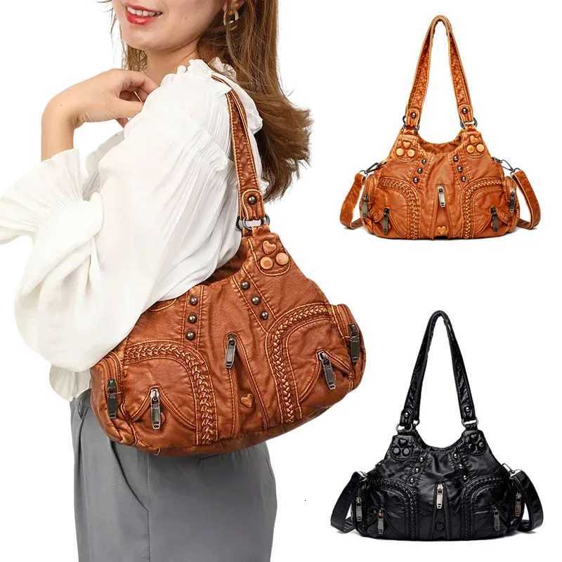 Pu Leather Black Y2k Women Shoulder Bag Vintage Punk Goth Fashion Designer Tote Bag Large Capacity Motorcycle Handbag Y250730