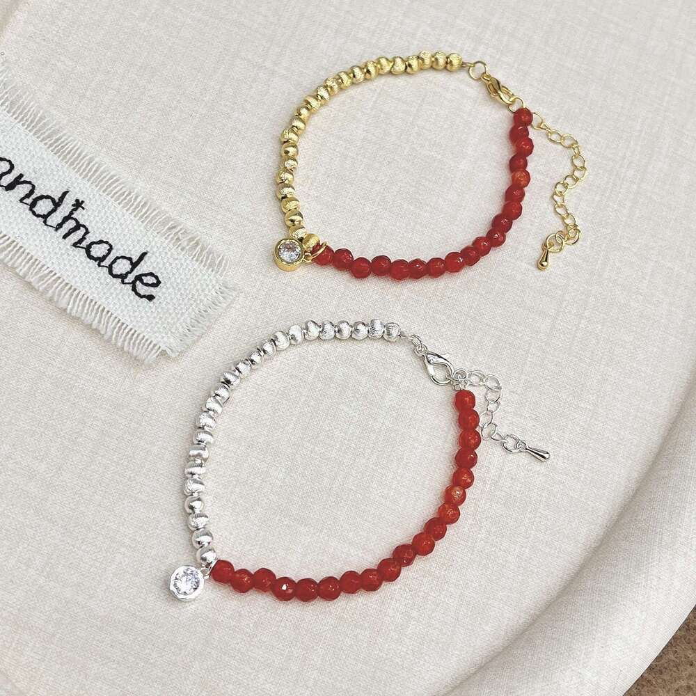 New Chinese National Style Zodiac Year Joyful Simulated Agate Light Red Fortune Cat Eye Bracelet for Women a71