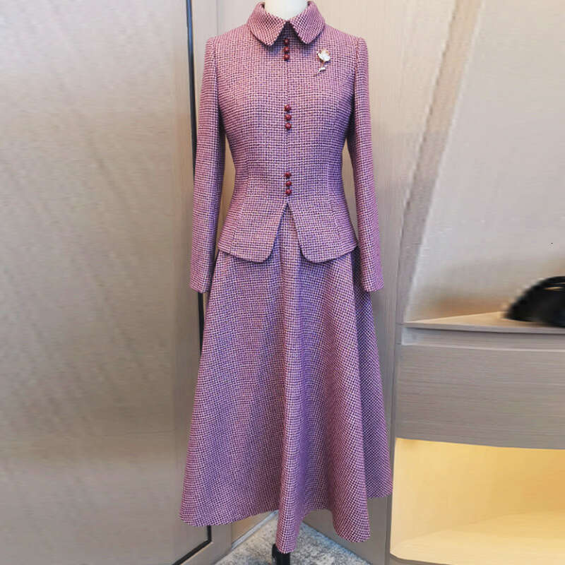 Blue Tweed Style Woolen Suit Autumn New Elegant and Dignified High-end Slimming Two-piece Set for Women