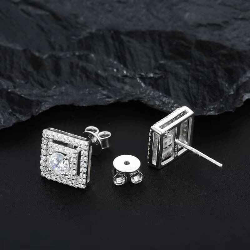 2025 Hot Selling Jewelry 925 Sterling Silver Vvs Moissanite Diamond Hollow 2 Layers Sparkling Square Earrings