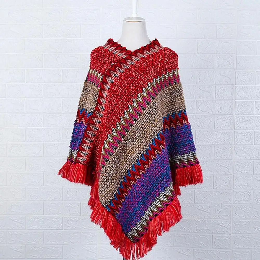 Fashion Mongolian Poncho Womens Ethnic Style Knitted Cape Pullover Tassel Shawl Coat Overlays Knitting Wraps 250731