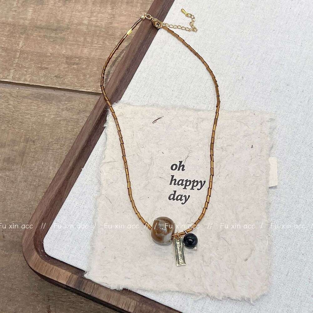 FX New Melad Natural Stone Beaded Necklace Light Niche Style Collarbone Chain High-end Versatile Choker d15