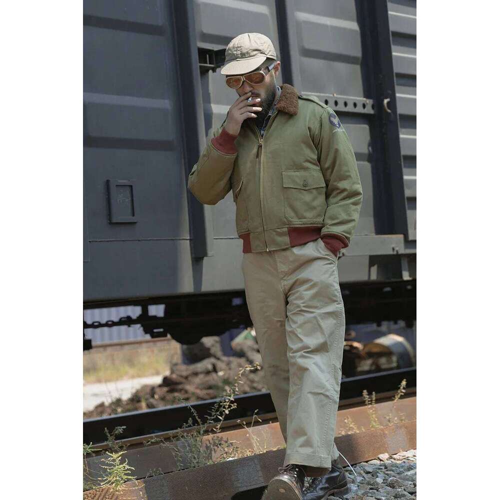 Red Bronson Army Chino Trousers 1942 Pattern Khakis Military Style Casual Pants