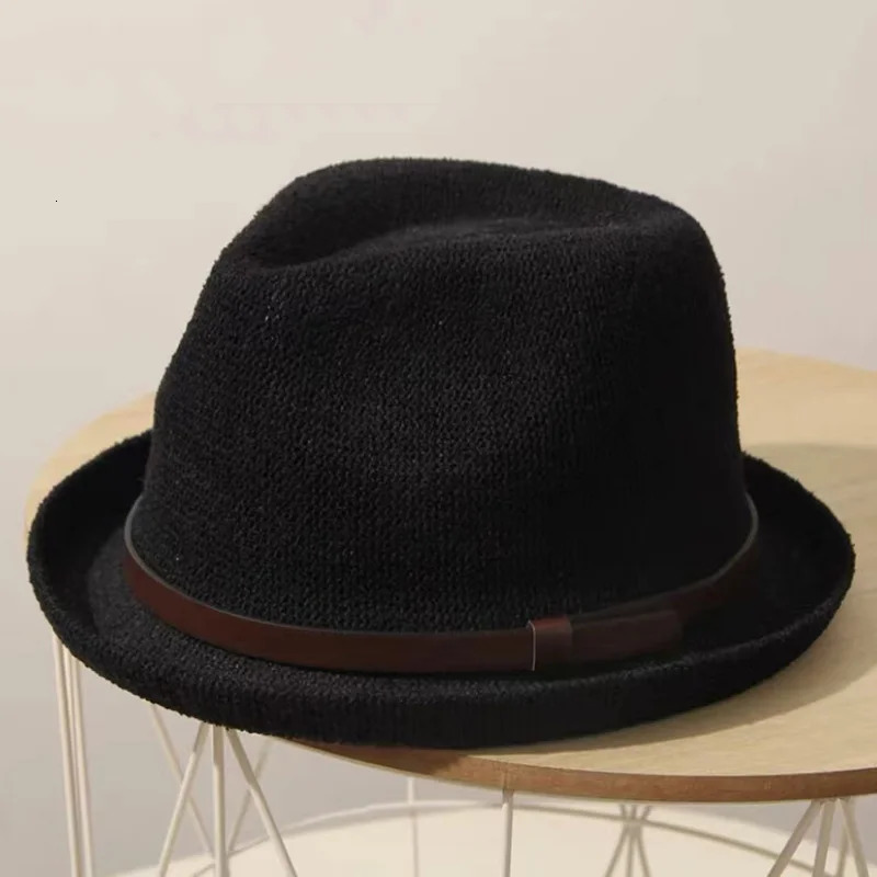 Autumn Vintage Breathable knitting Fedoras curling belt jazz hat women sunshade basin hat versatile fashion Cap 250730