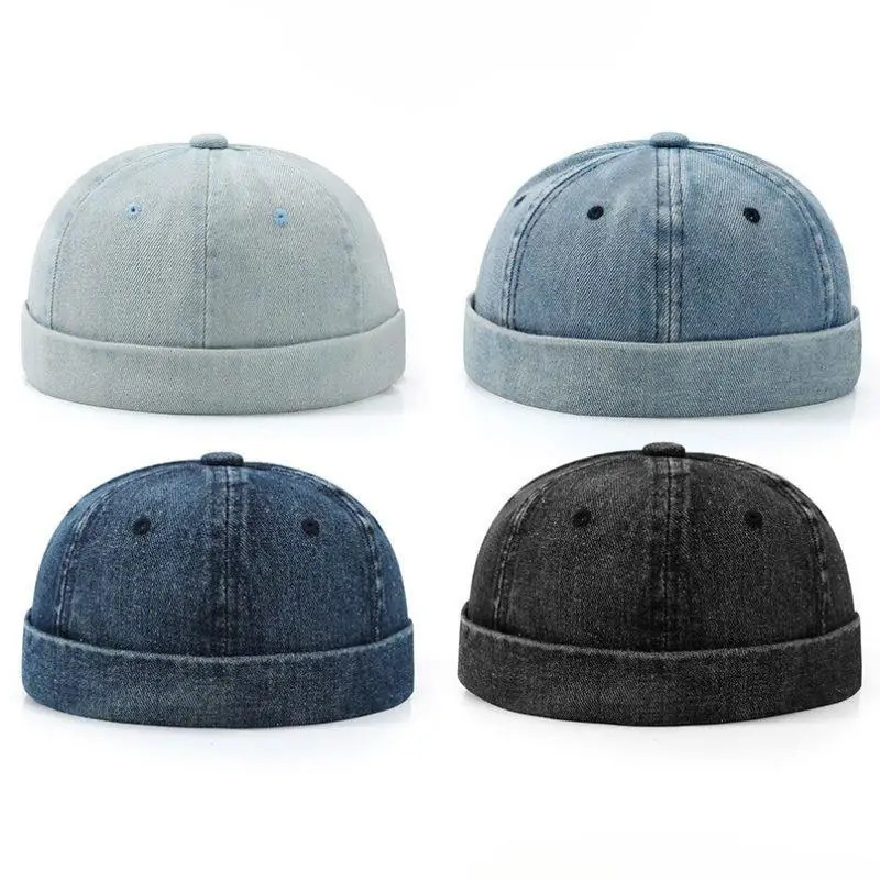 Unisex Denim Beanie Hats Dome Melon Hip Hop Caps Brimless Hat Vintage Streetwear Skullcap Bonnet Docker Cap Adjustable Dad Hat 250730