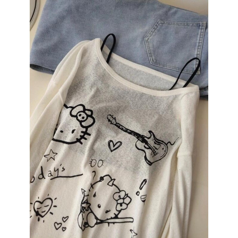 2025 summer new off shoulder semi transparent fashion niche design sense loose designer T-shirt designer short sleeved women's T-shirt