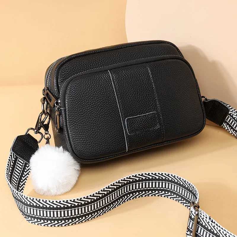100% Genuine Leather Messenger Bag Women Fashion Style Female Handbag With Wide Shoulder Strap Hair bulb Crossbody Sac Y250730