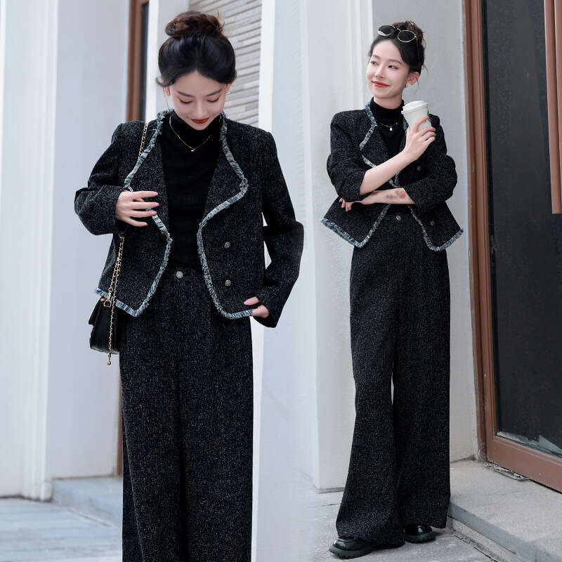 2024 Early Autumn New European Style Small Fragrance Tassel Vest Top Wide-Leg Casual Pants Set