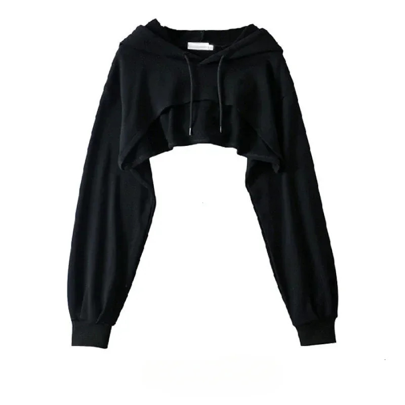 Hoodie Female Personality Irregular Crop Ultra Short Style Long Sleeve Top Drop Sweatshirt Y2k Clothes 250730