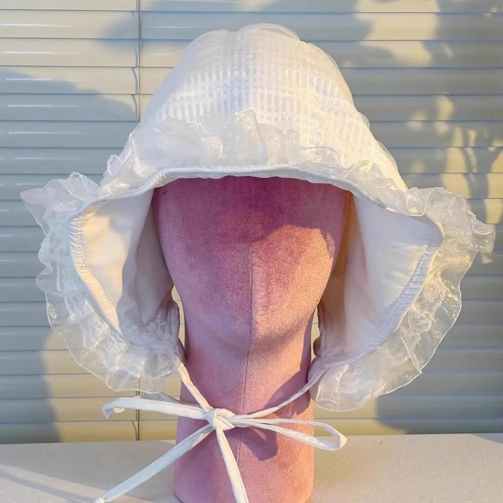 French Summer Lace Bucket Hat White Lolita Fisherman Hat Wide Brim Thin Visor Basin Cap Girls 250724