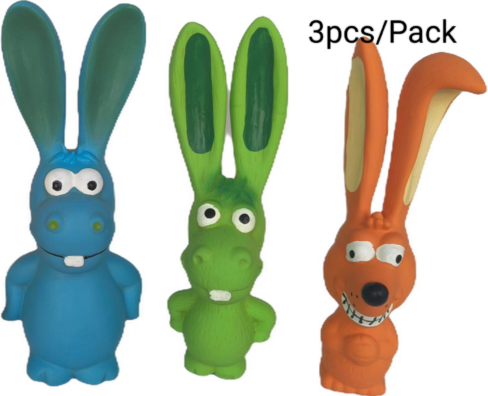 Rubber Rabbit Chewy Dog Toy Natural Latex Teething Screaming Sound Puppy Pet Toy 2 & 3pcs/Pack