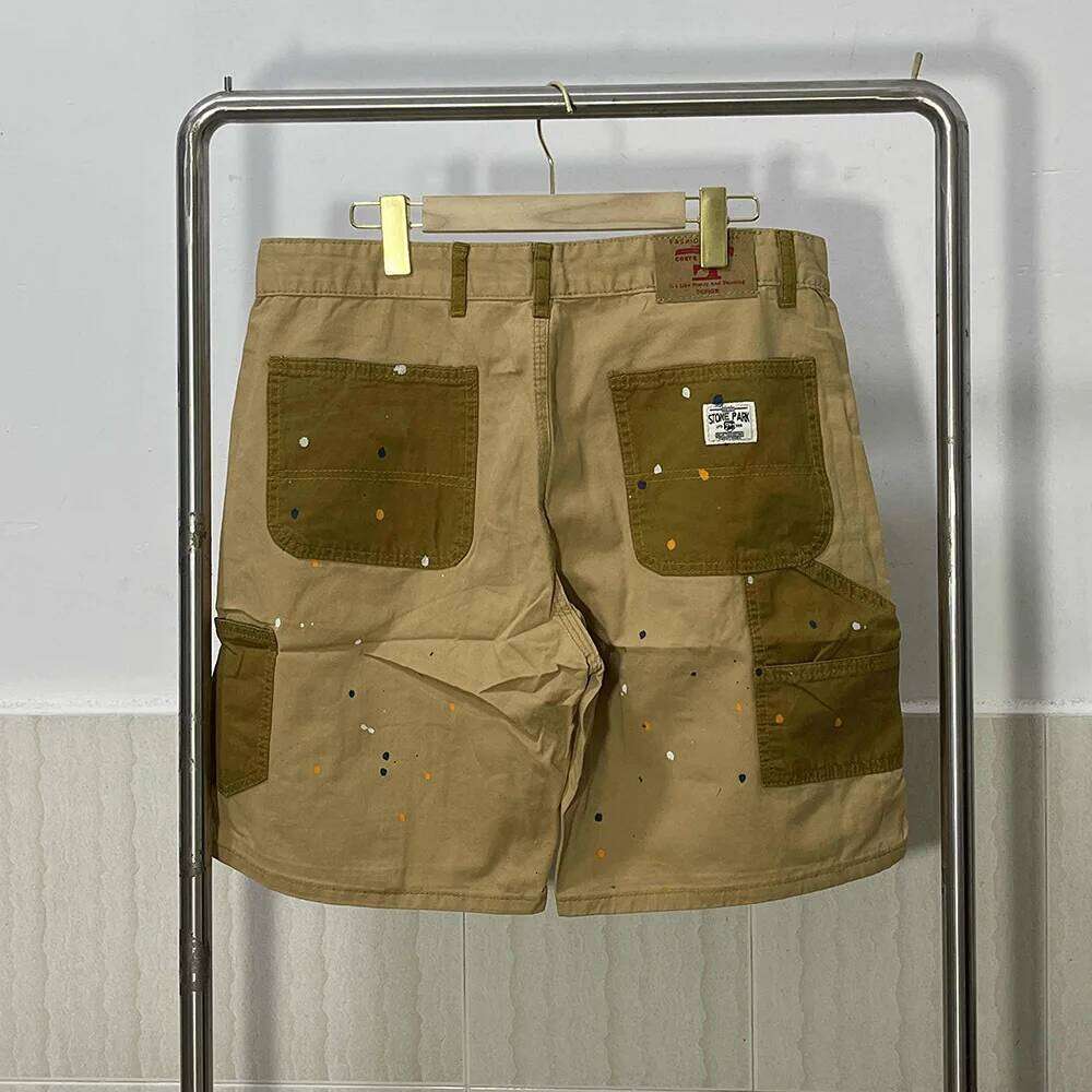 Fashion Splicing Casual Shorts Men's Loose Straight Splash Ink Color Collision Design Five-minute Pants Summer Tide